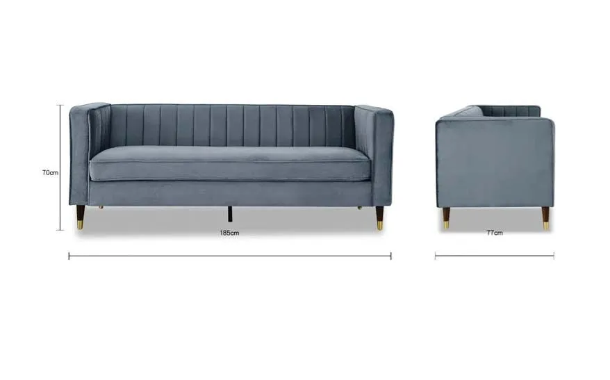 Griffen 3 Seater Fabric Sofa - Grey Velvet
