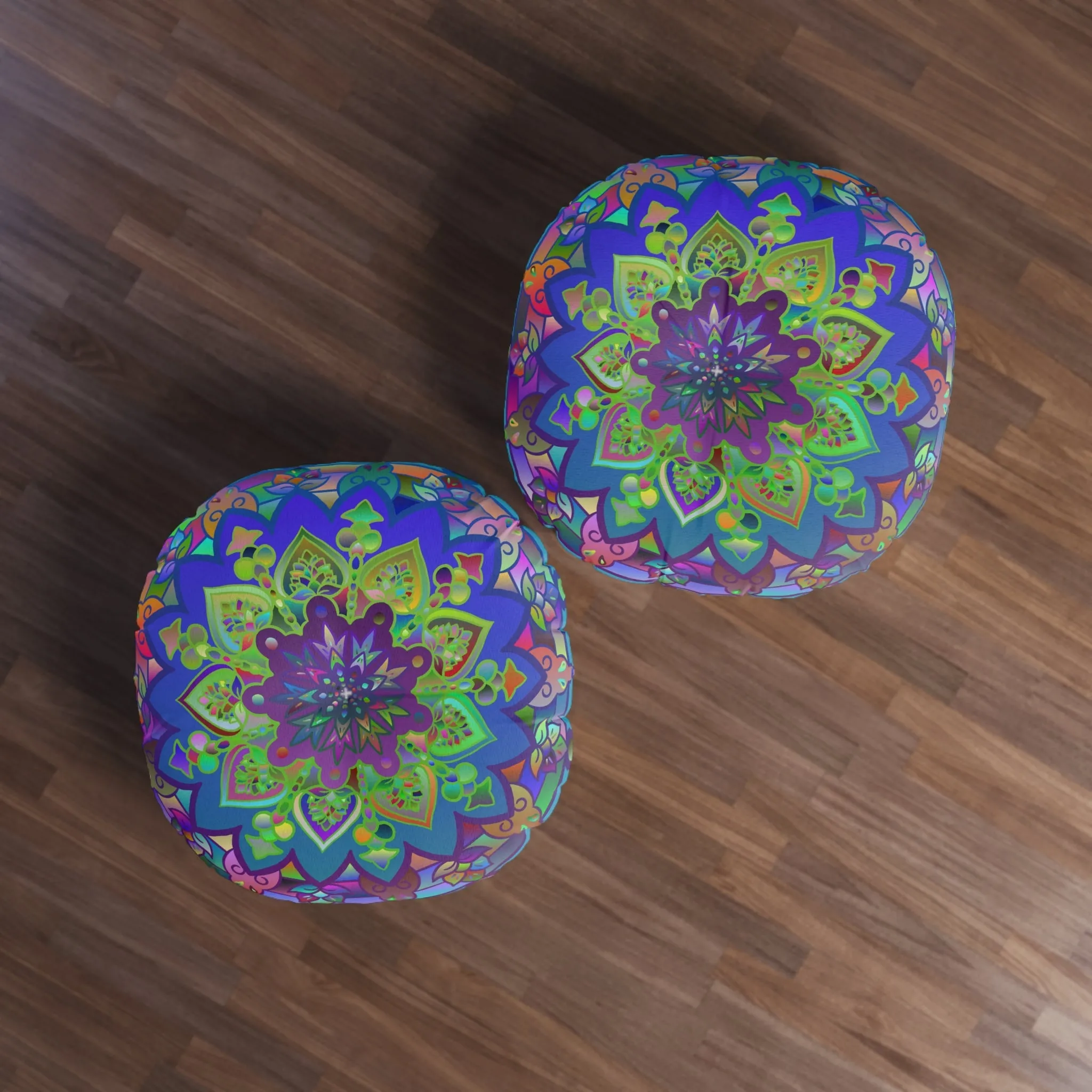 Hand Drawn Mandala Art Design - Tufted Round Floor Pillow