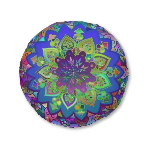 Hand Drawn Mandala Art Design - Tufted Round Floor Pillow