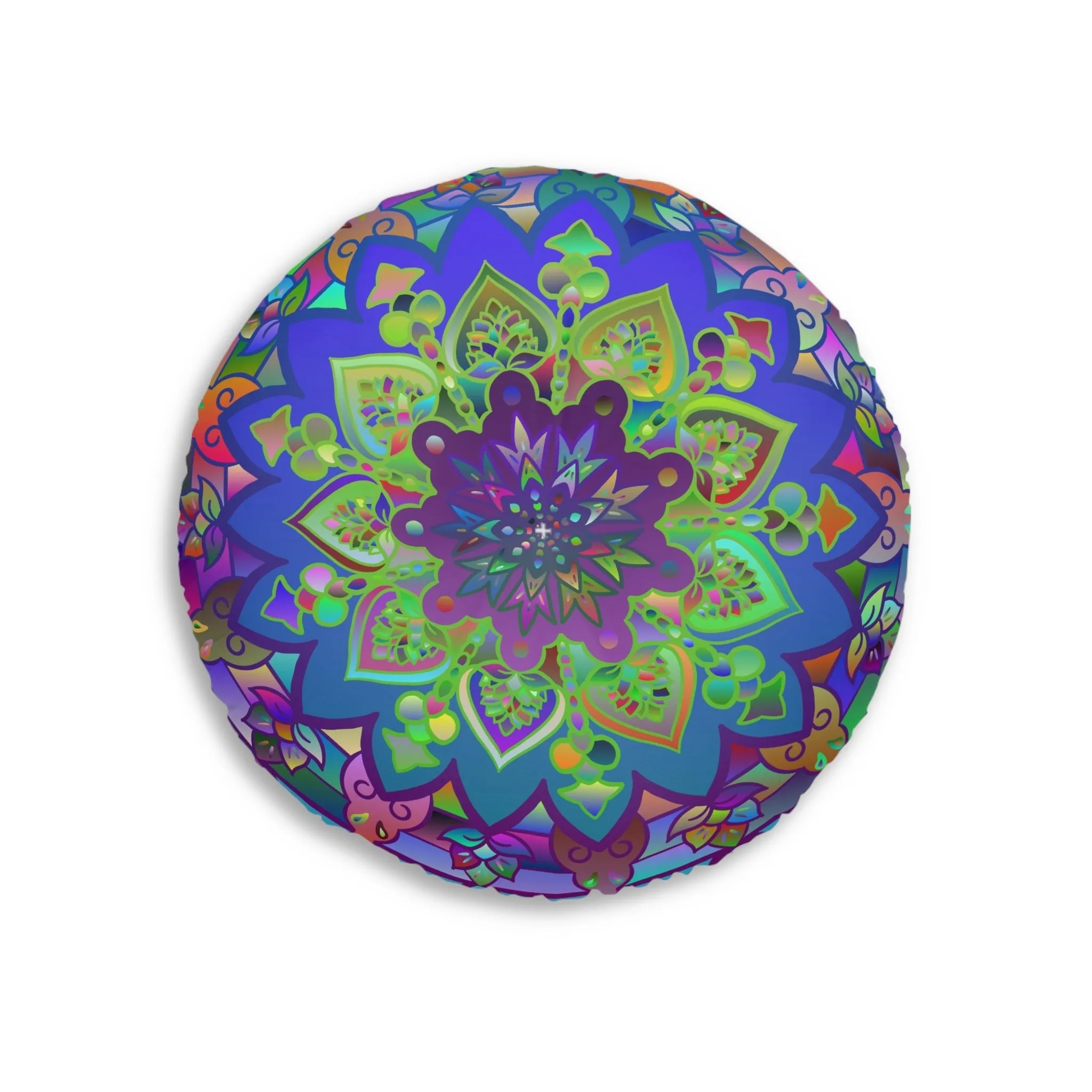 Hand Drawn Mandala Art Design - Tufted Round Floor Pillow