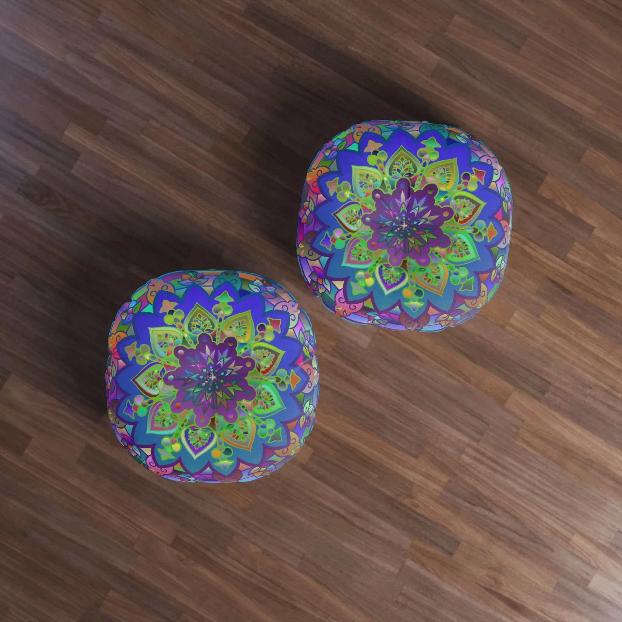 Hand Drawn Mandala Art Design - Tufted Round Floor Pillow