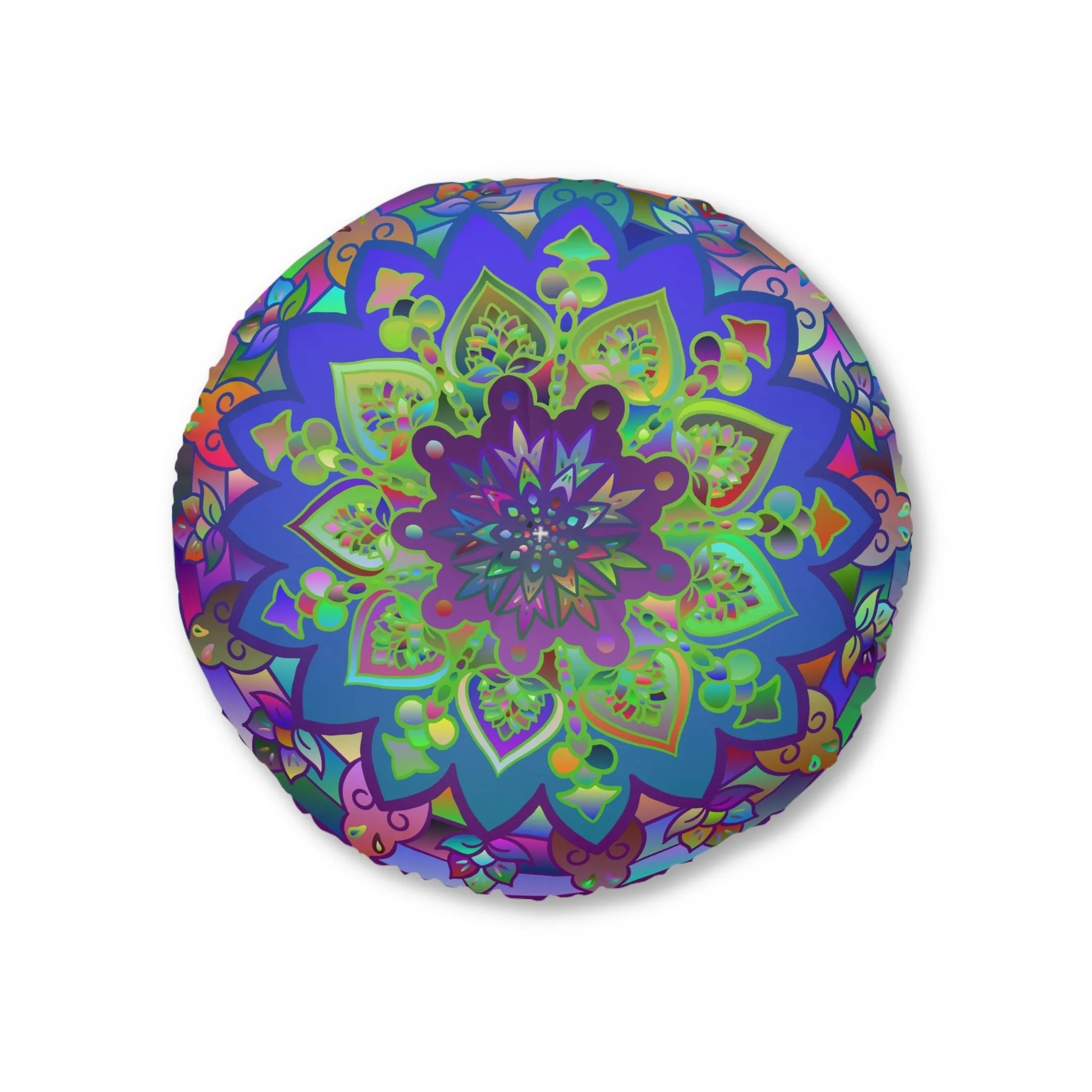 Hand Drawn Mandala Art Design - Tufted Round Floor Pillow
