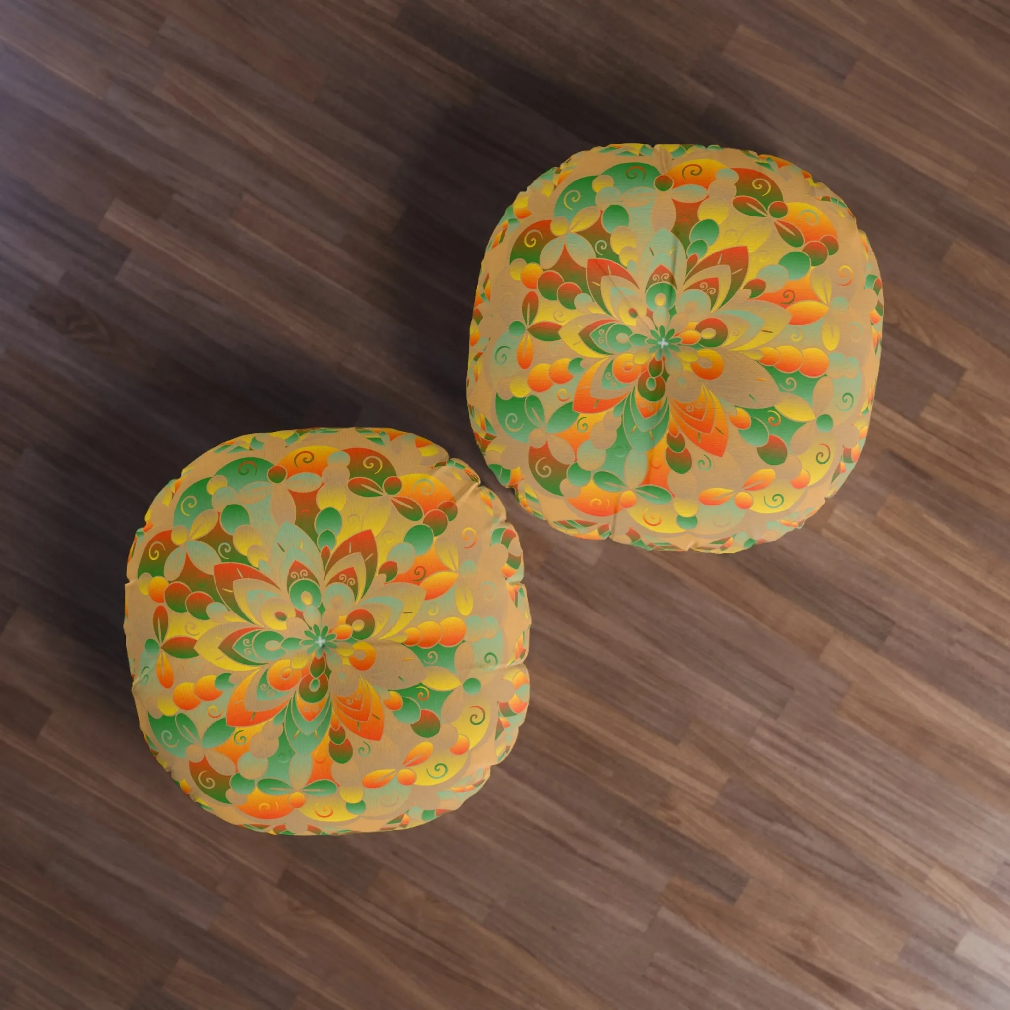 Hand-drawn Mandala Design Floor Cushion - Tufted Round Pillow