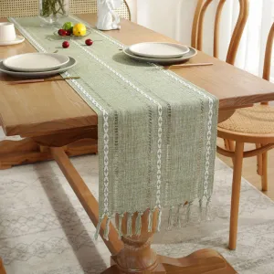 Hand-Woven Table Runner Hollow Tassel Table Flag American Style Country Style Meal Solid Color Tablecloth Table Towel