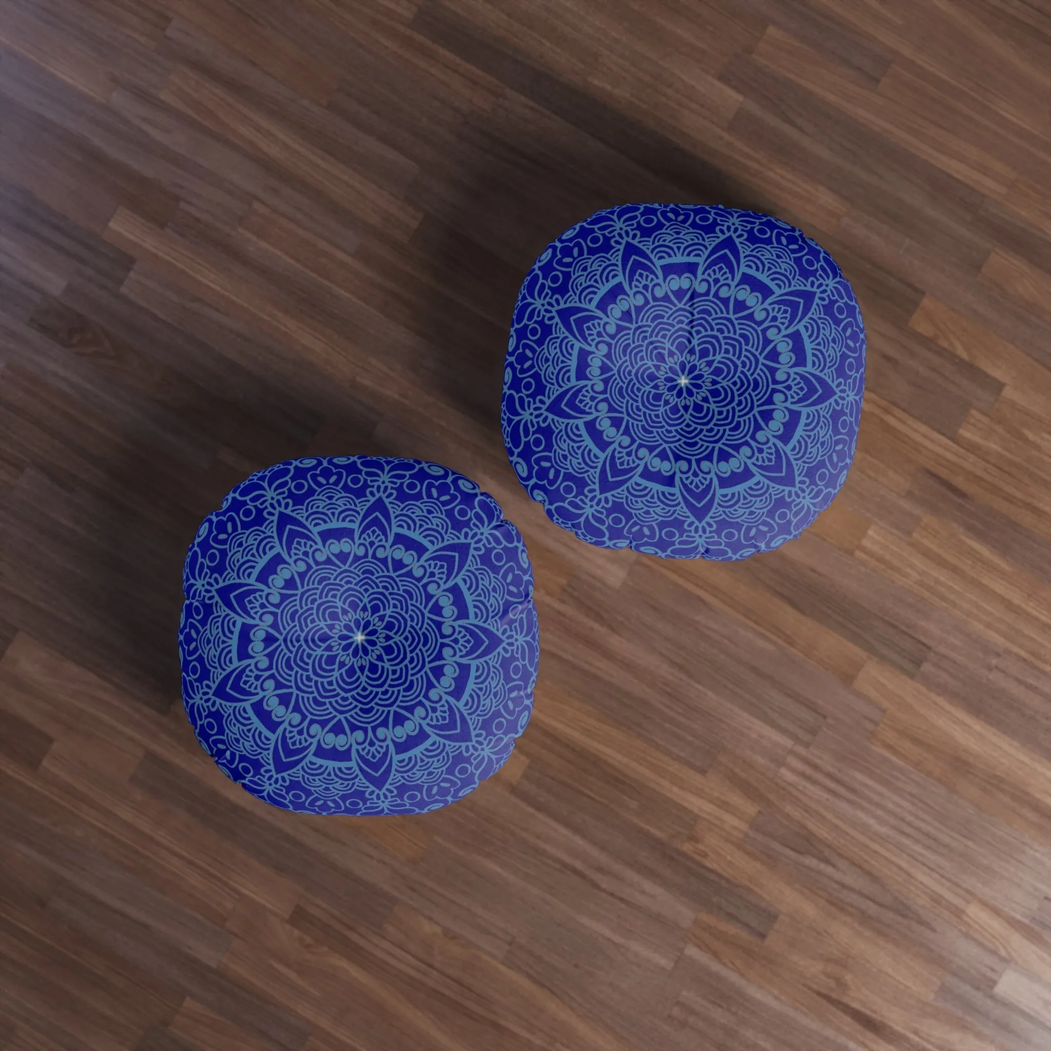 Handmade Mandala Art Floor Cushion - Steel Blue Mandala Design