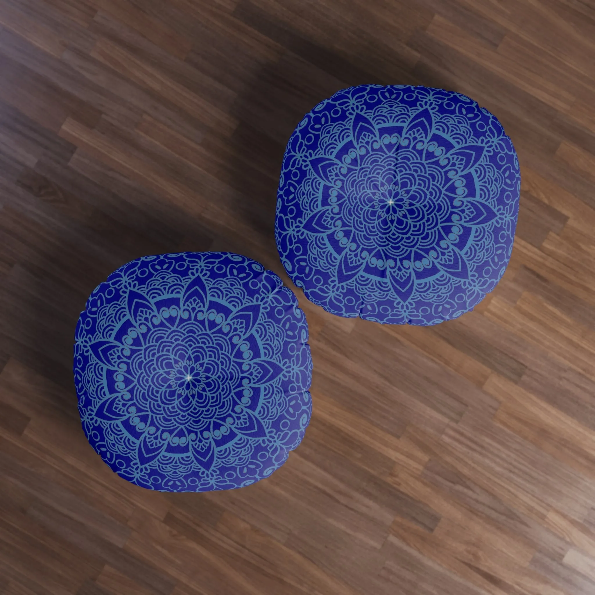 Handmade Mandala Art Floor Cushion - Steel Blue Mandala Design