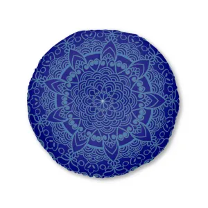 Handmade Mandala Art Floor Cushion - Steel Blue Mandala Design
