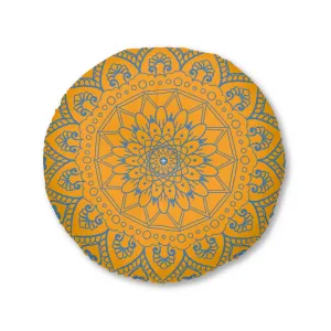 Handmade Mandala Art Floor Cushion - Steel Blue/Orange - Tufted Round