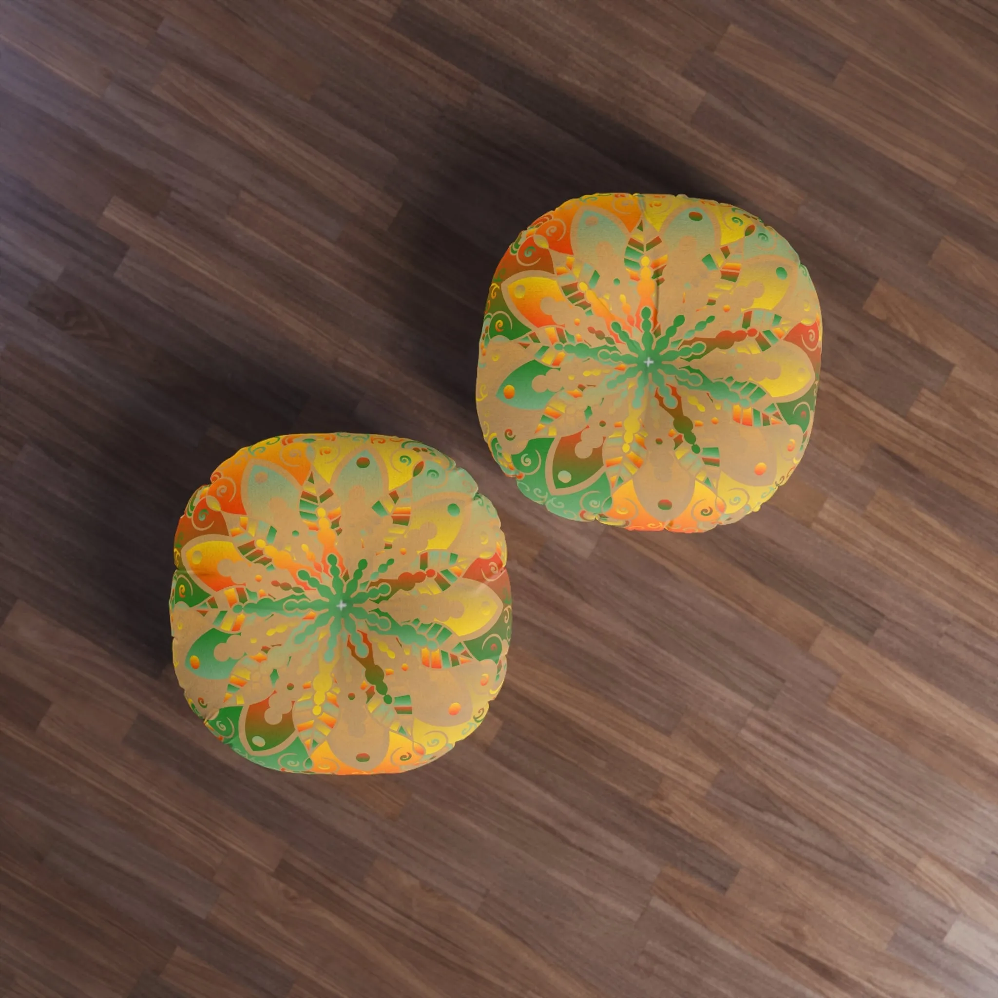 Handmade Mandala Art Round Tufted Floor Pillow - Dune