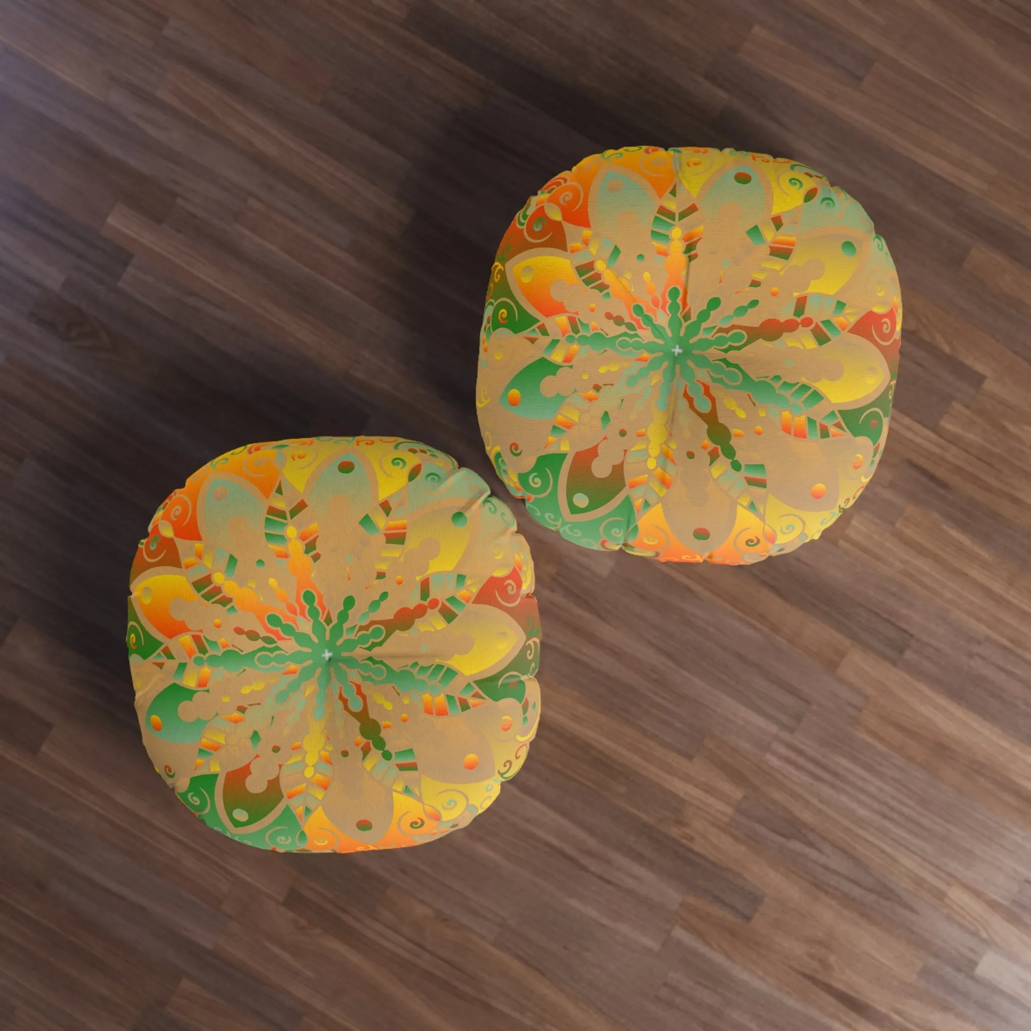 Handmade Mandala Art Round Tufted Floor Pillow - Dune