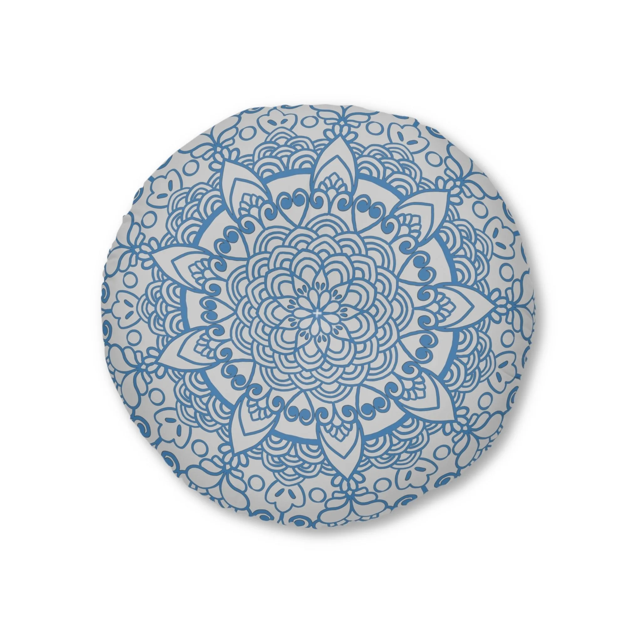 Handmade Mandala Art Steel Blue Tufted Round Floor Cushion