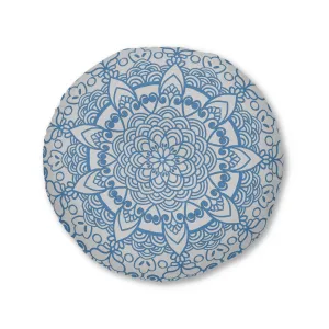 Handmade Mandala Art Steel Blue Tufted Round Floor Cushion
