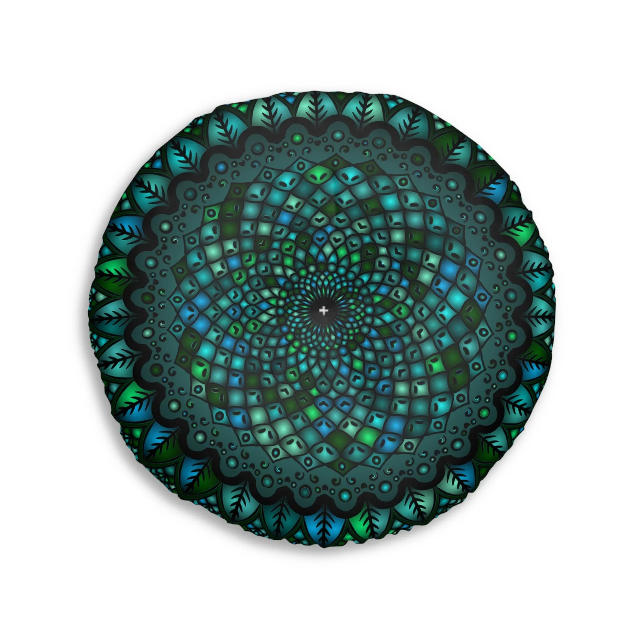 Handmade Mandala Art Tufted Floor Pillow - Round