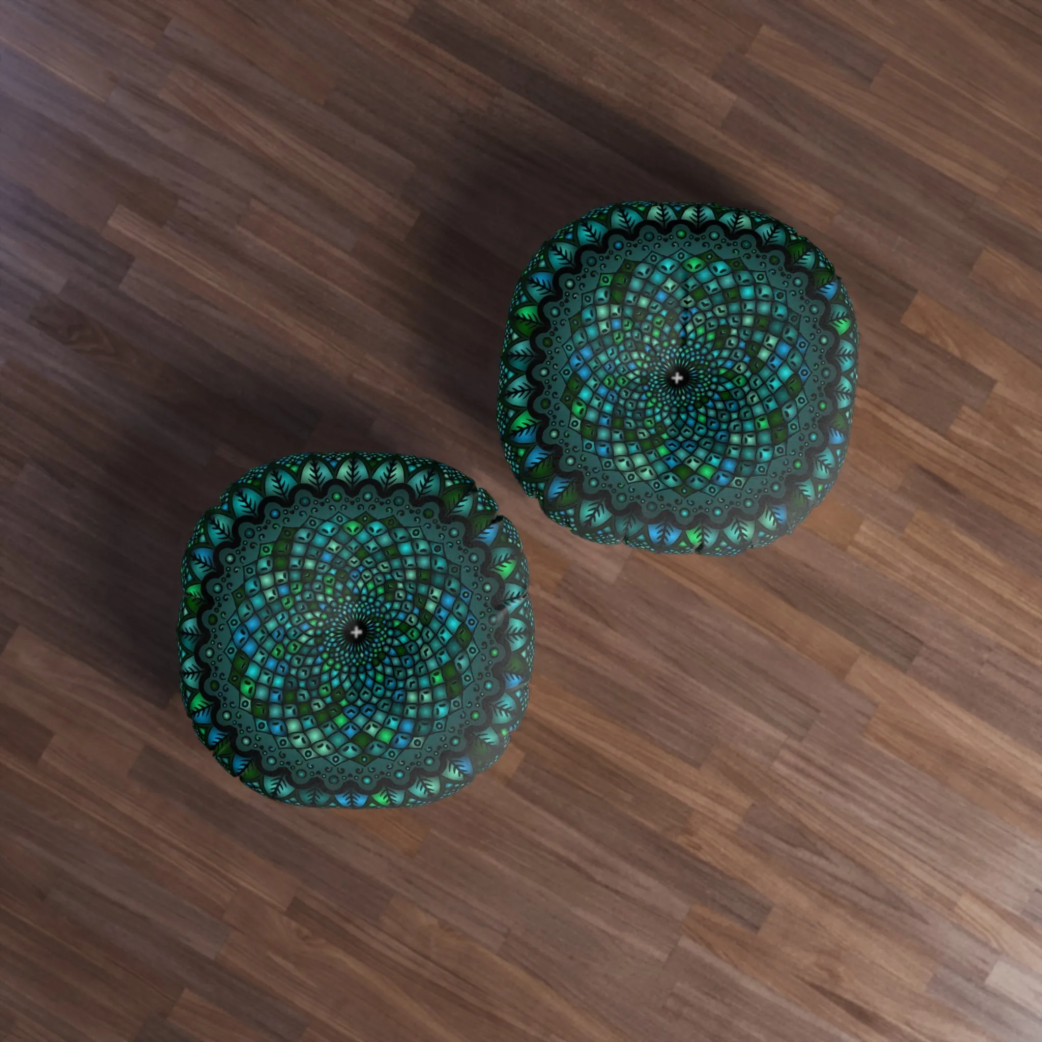 Handmade Mandala Art Tufted Floor Pillow - Round