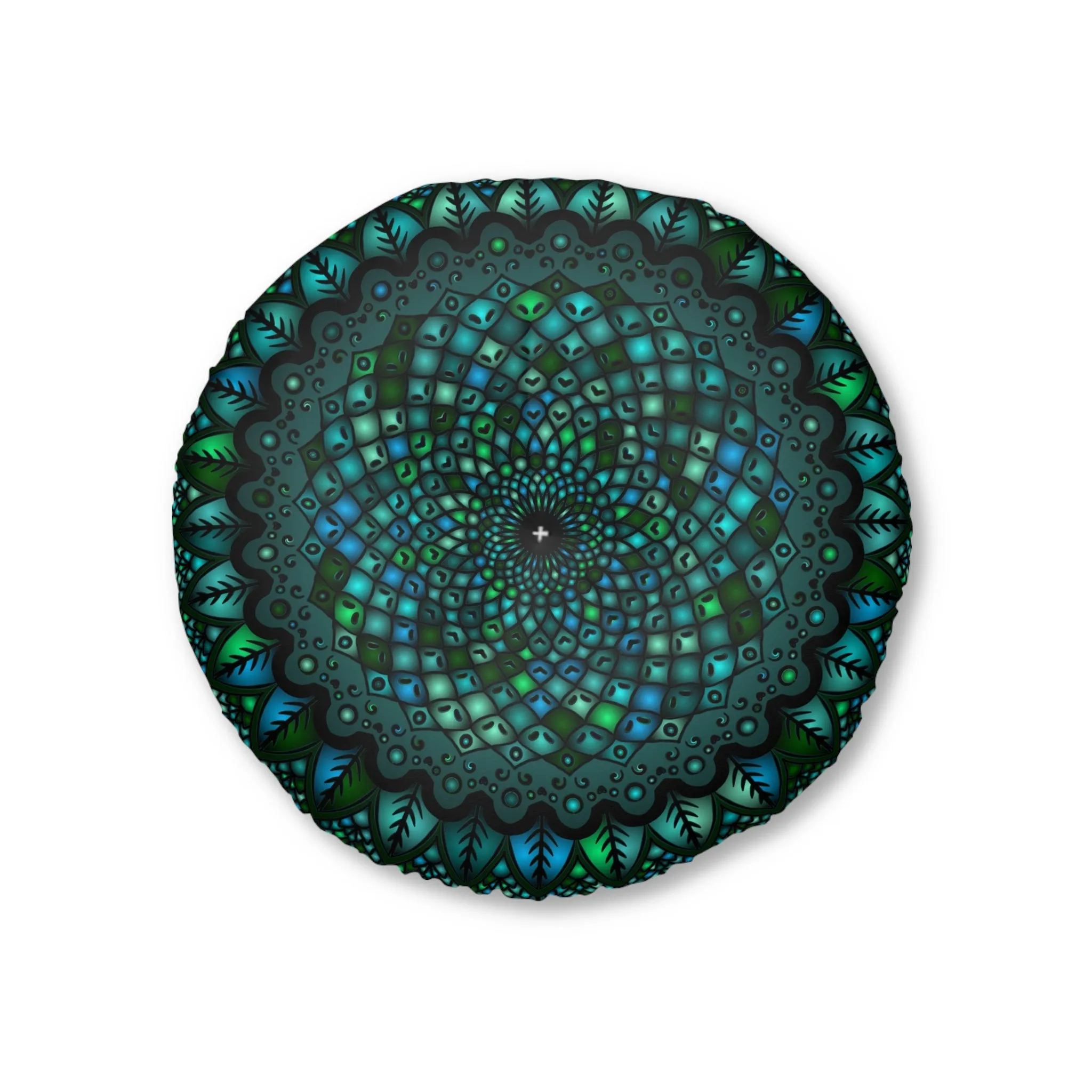 Handmade Mandala Art Tufted Floor Pillow - Round