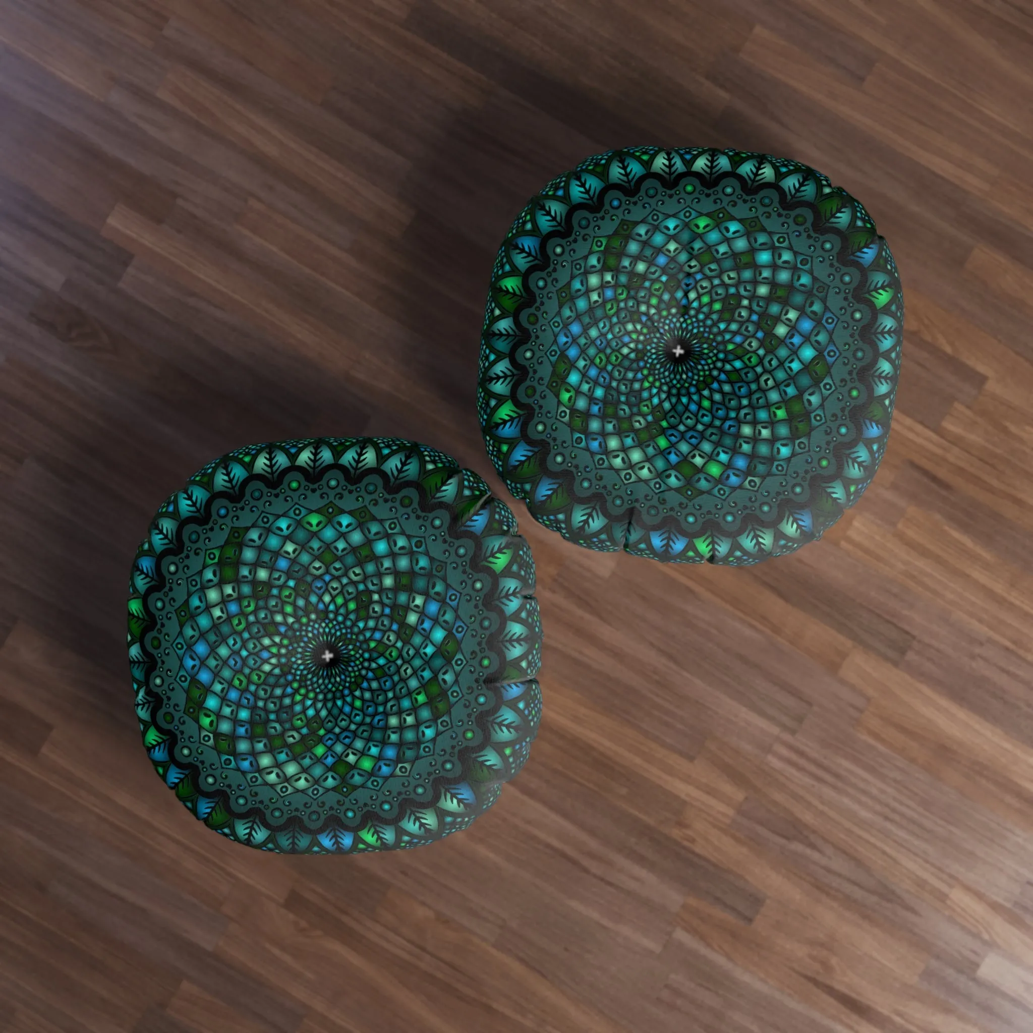 Handmade Mandala Art Tufted Floor Pillow - Round