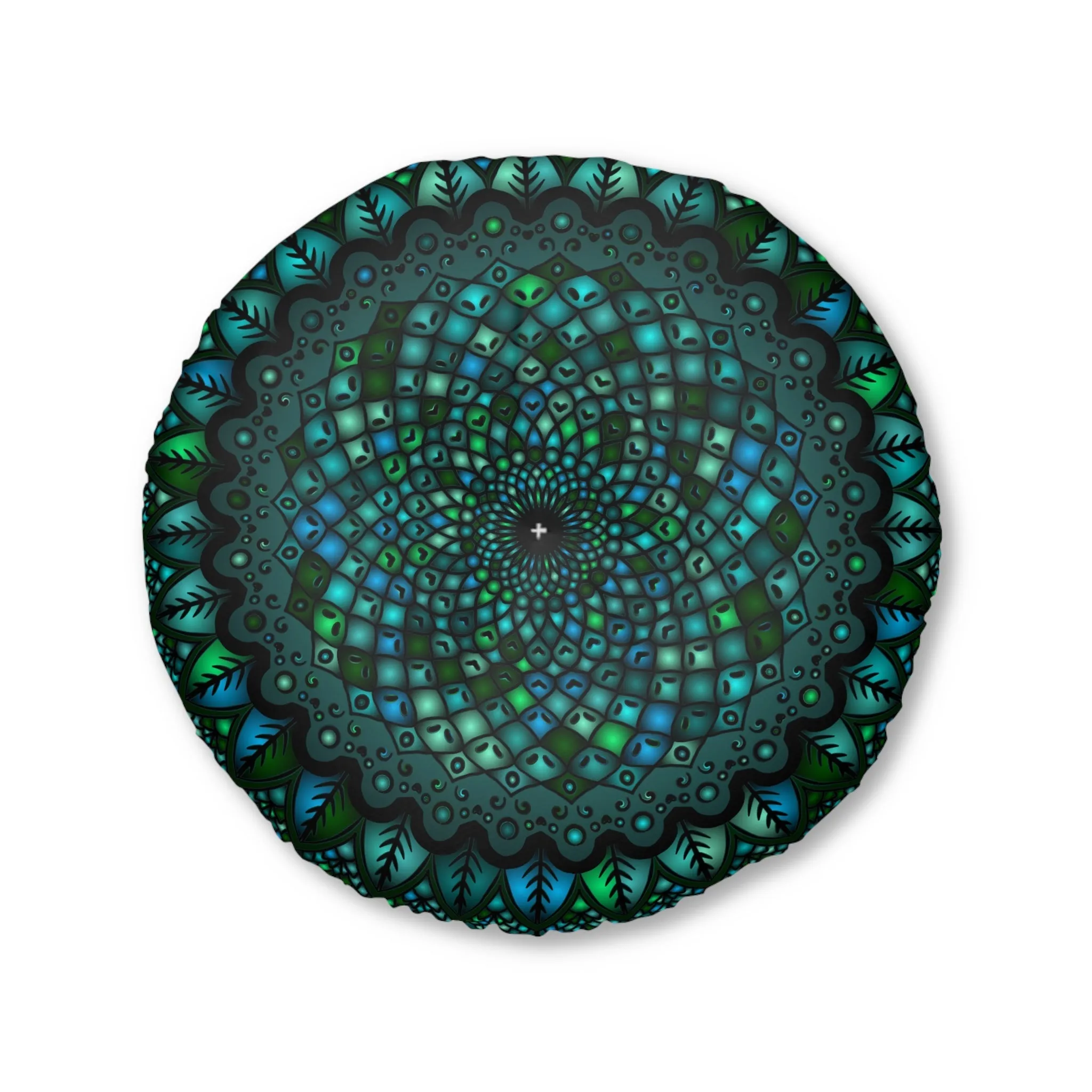 Handmade Mandala Art Tufted Floor Pillow - Round