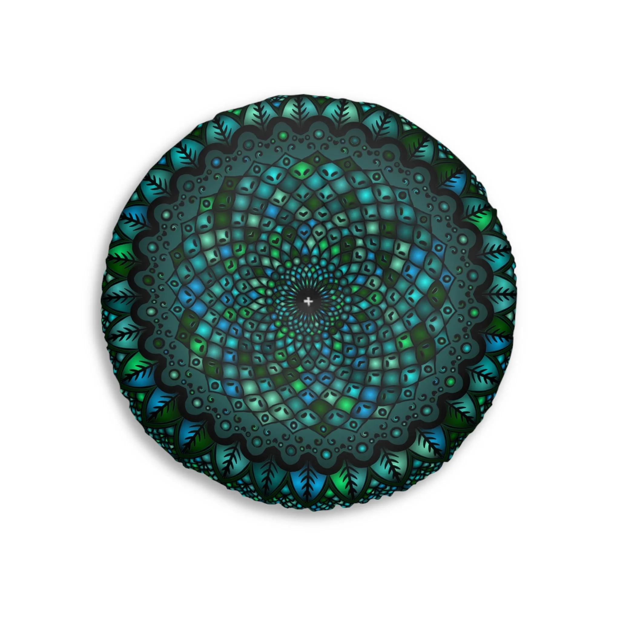 Handmade Mandala Art Tufted Floor Pillow - Round