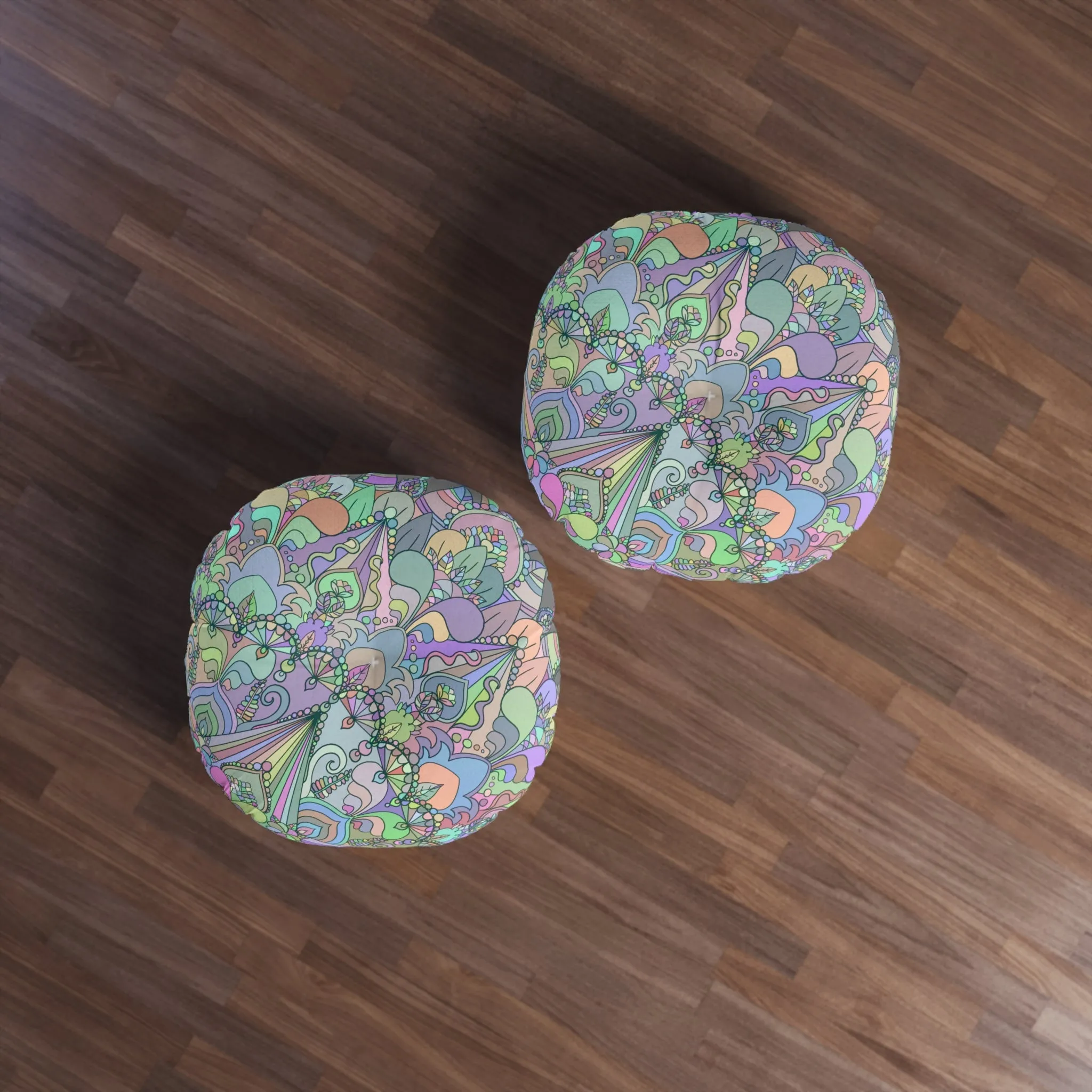 Handmade Mandala Design Floor Cushion - Tufted Round Pillow