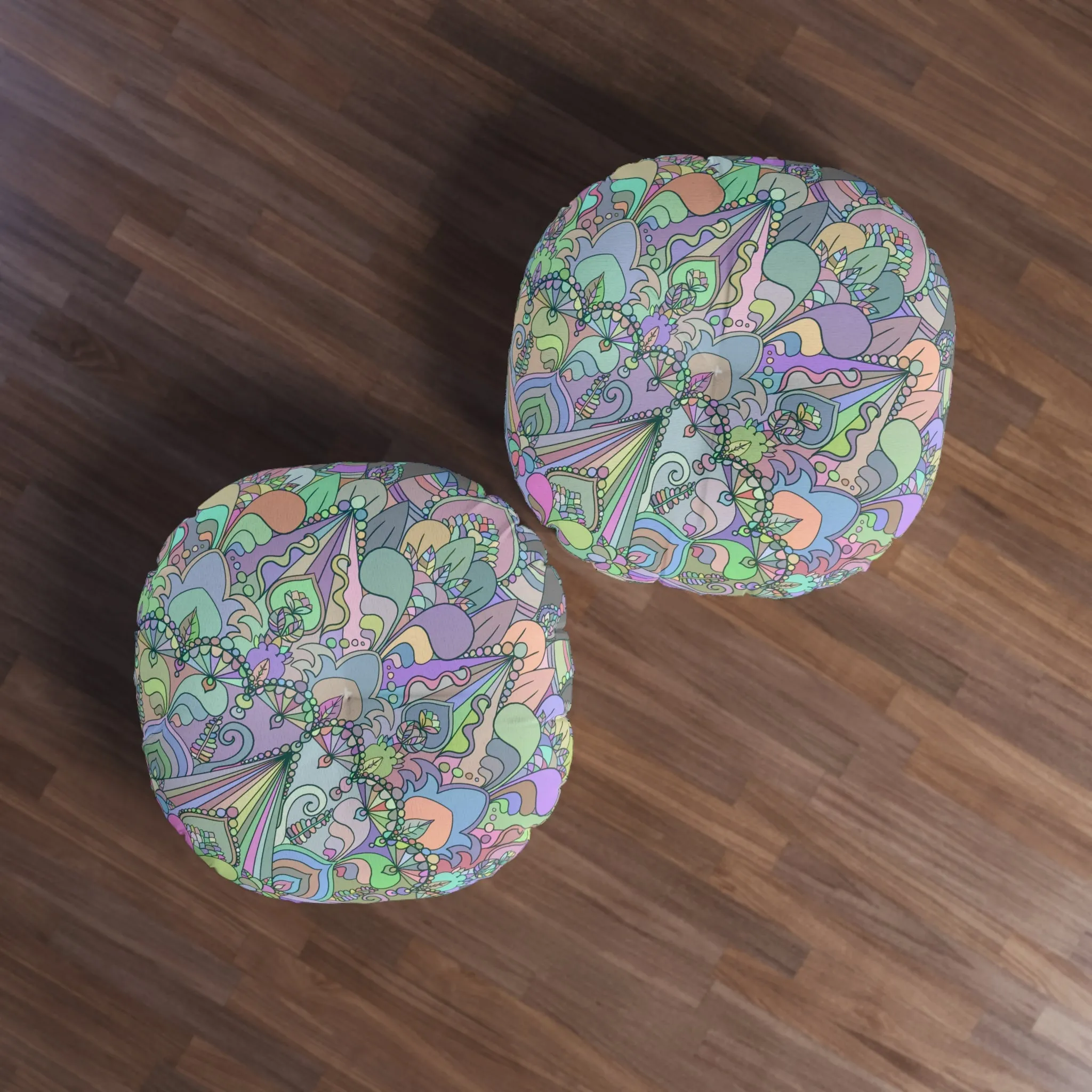 Handmade Mandala Design Floor Cushion - Tufted Round Pillow