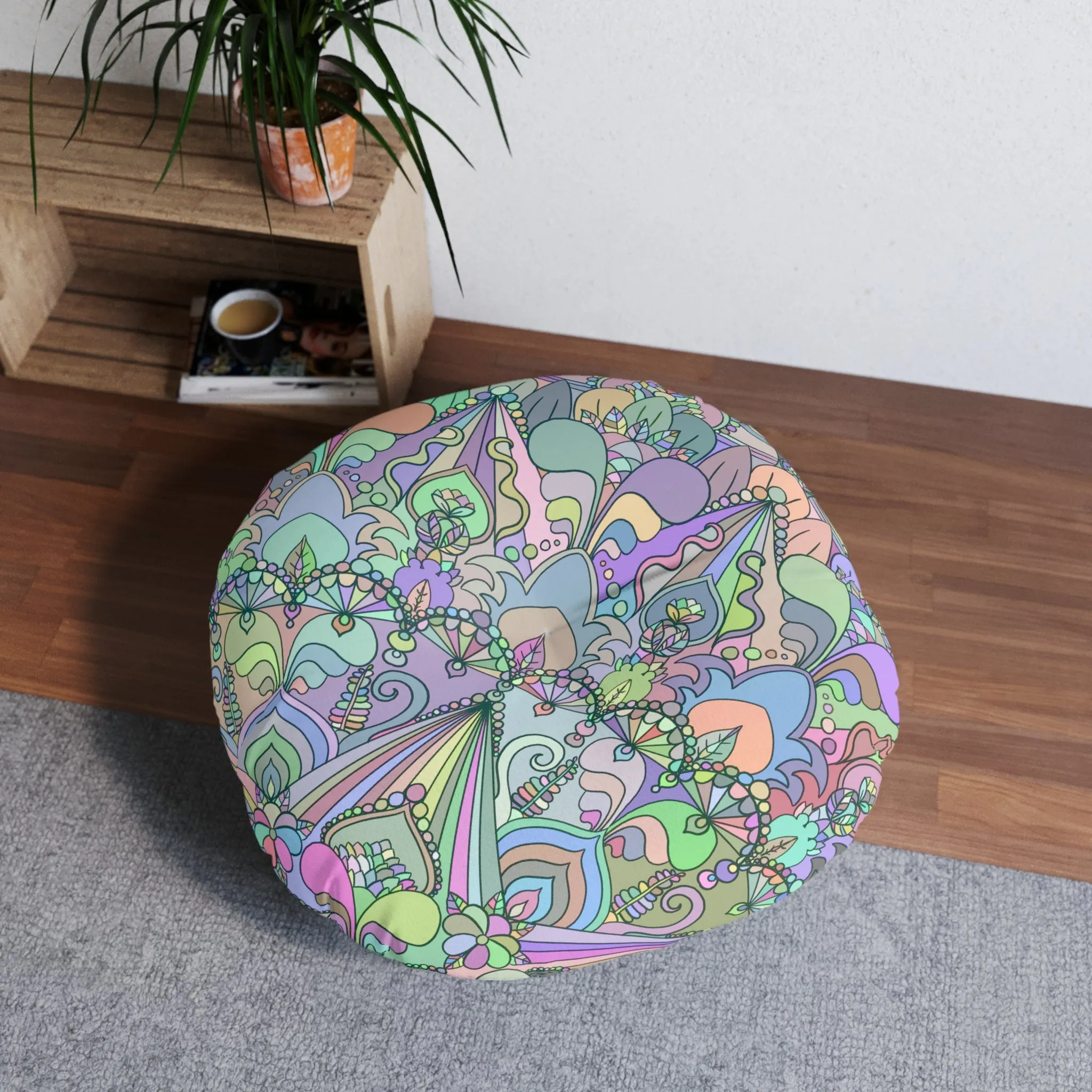 Handmade Mandala Design Floor Cushion - Tufted Round Pillow