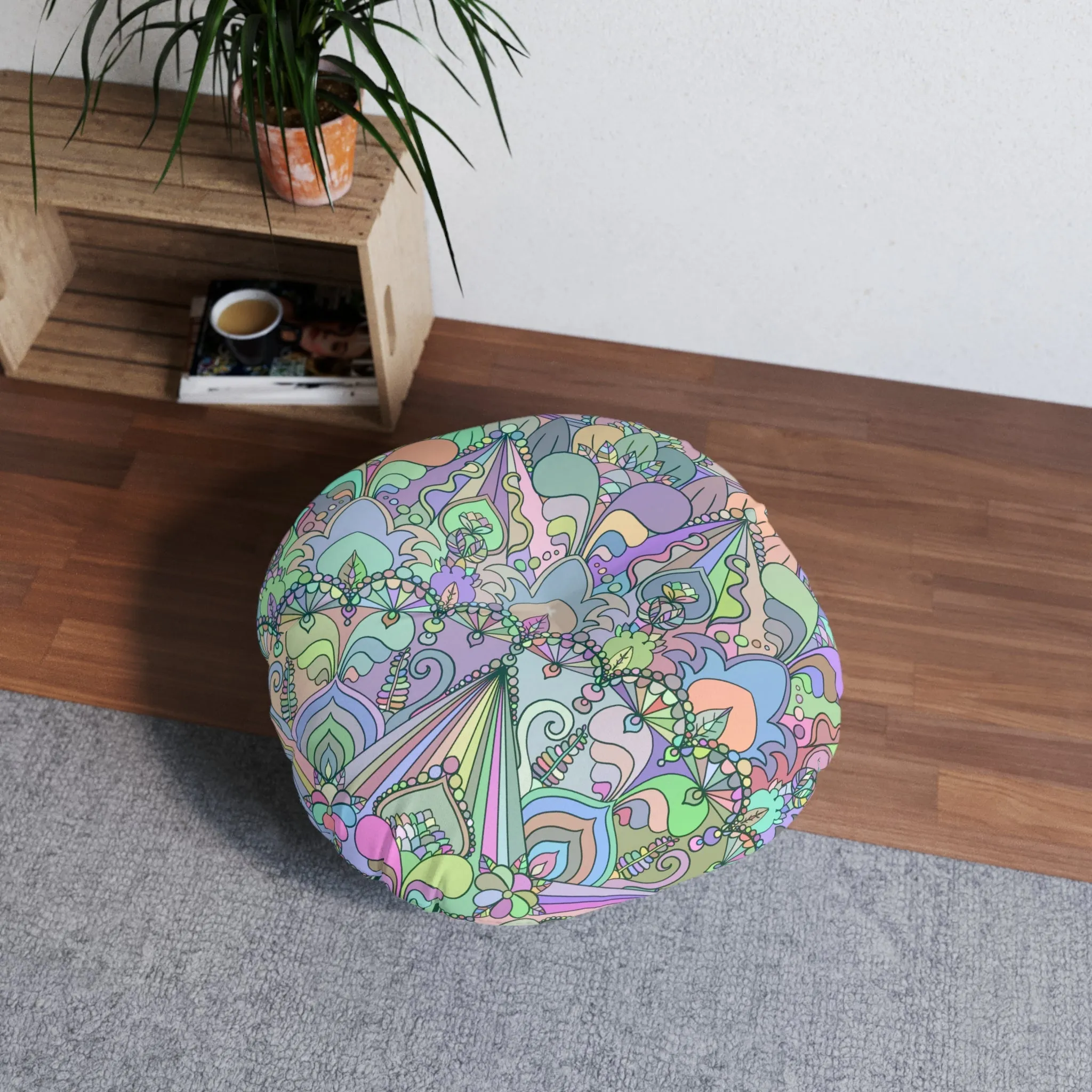 Handmade Mandala Design Floor Cushion - Tufted Round Pillow