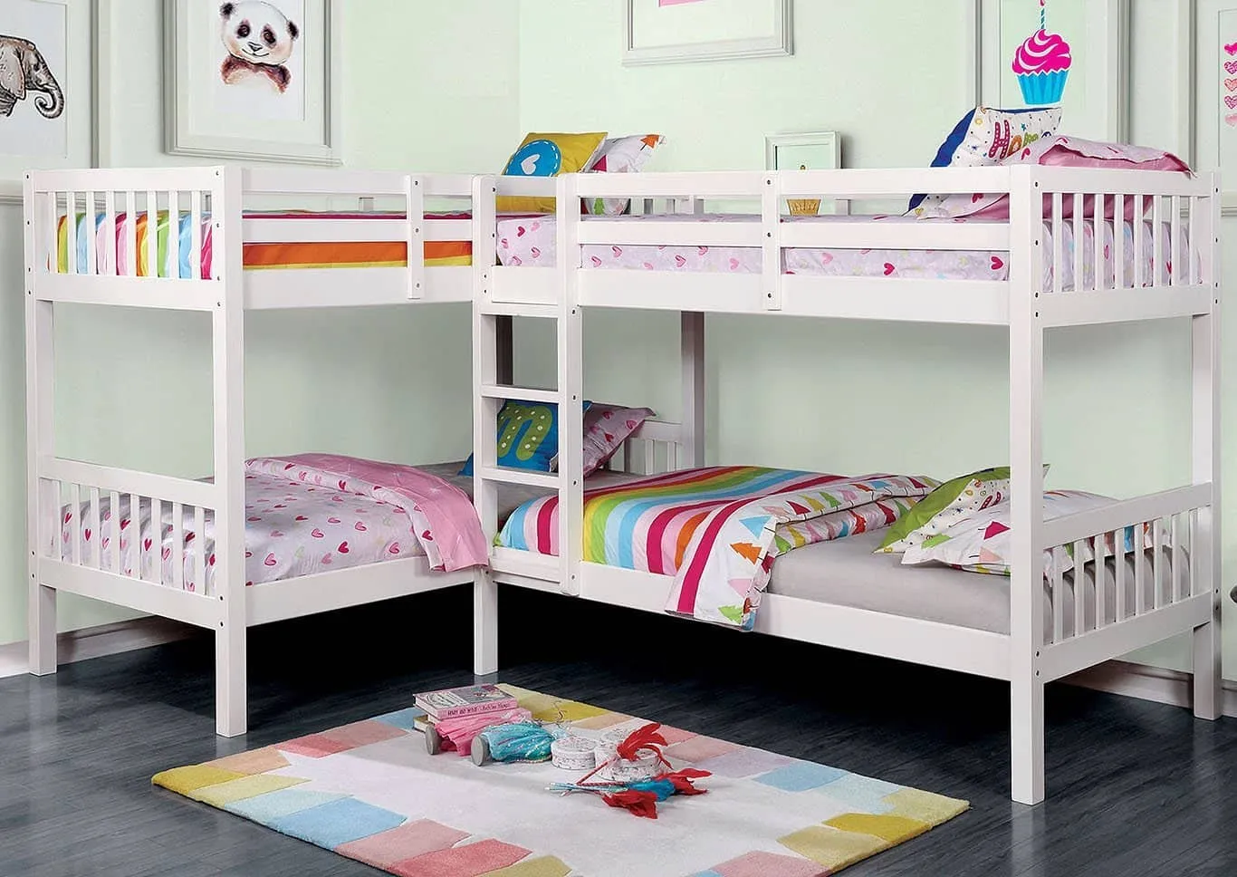 Hannah White Corner Quadruple Bunk Bed