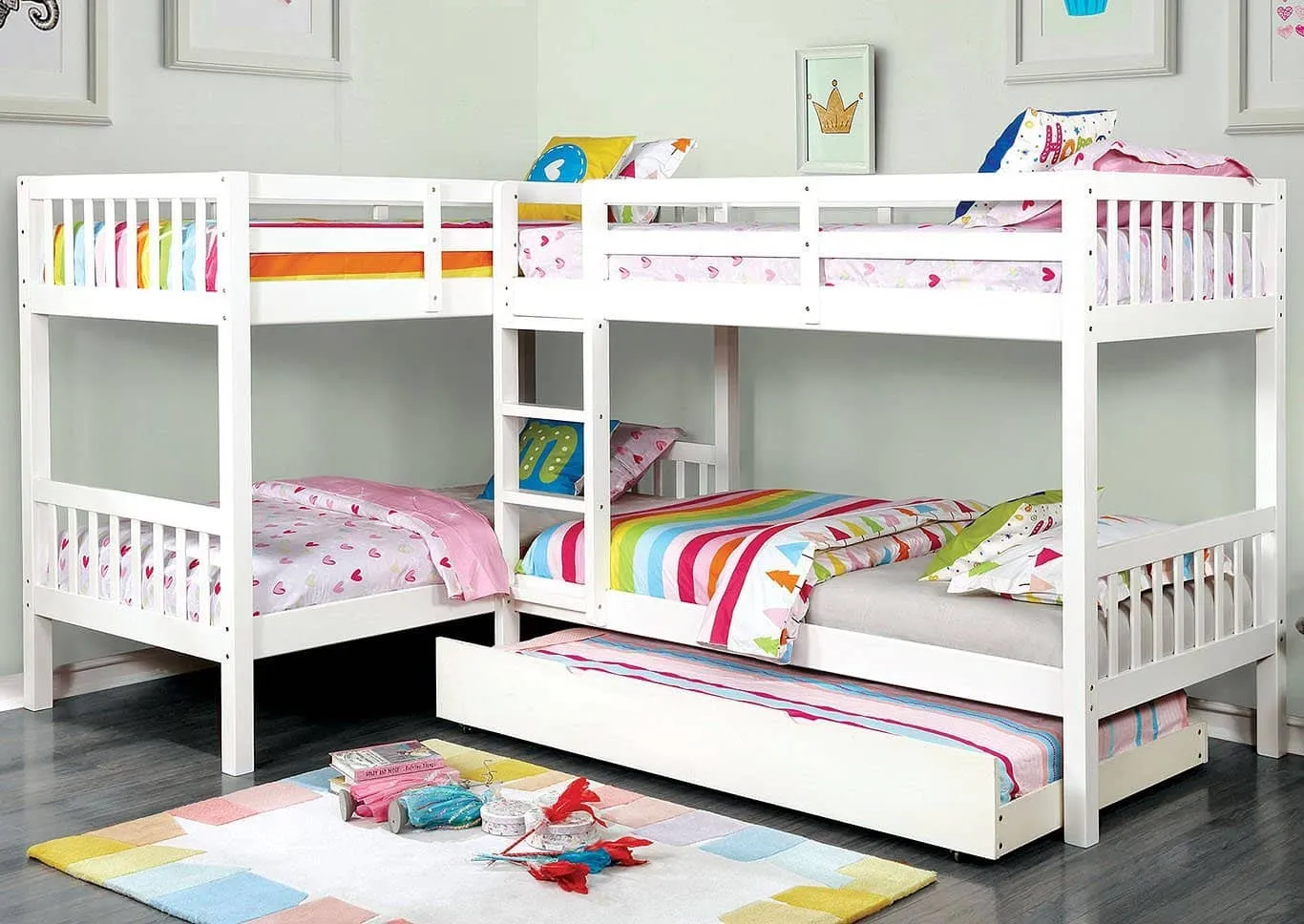 Hannah White Corner Quadruple Bunk Bed