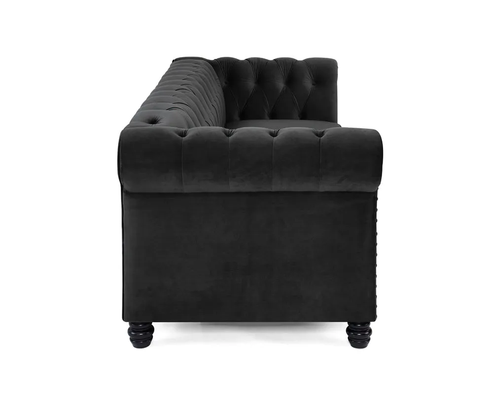 Harper Chesterfield 3 2 Fabric Sofa- Black Velvet