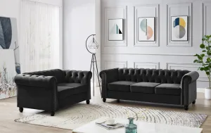 Harper Chesterfield 3 2 Fabric Sofa- Black Velvet