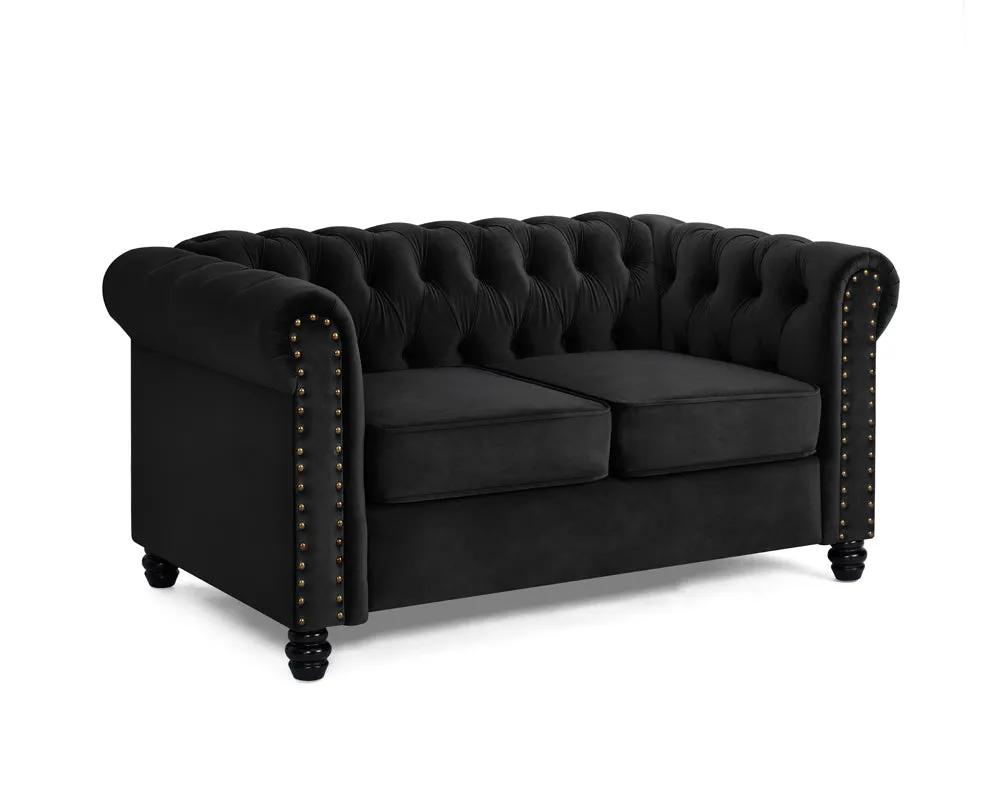 Harper Chesterfield 3 2 Fabric Sofa- Black Velvet