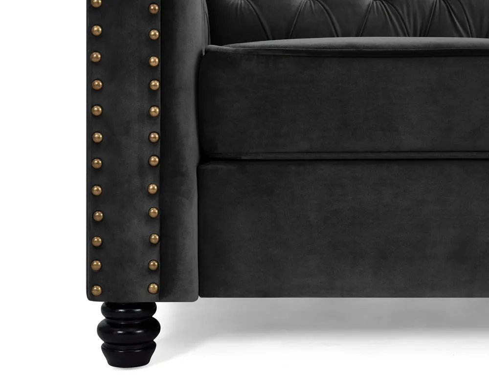 Harper Chesterfield 3 2 Fabric Sofa- Black Velvet