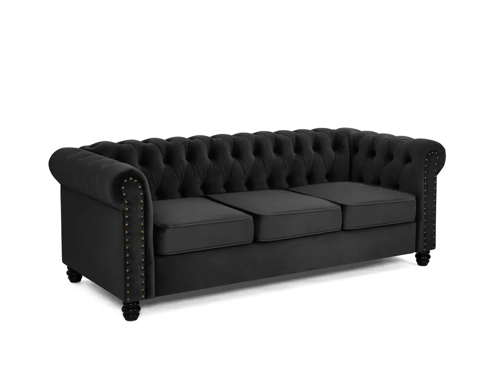 Harper Chesterfield 3 2 Fabric Sofa- Black Velvet
