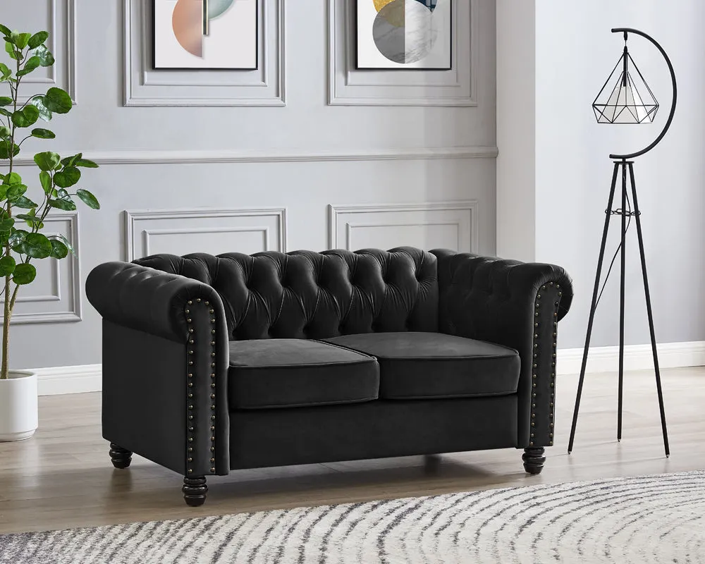 Harper Chesterfield 3 2 Fabric Sofa- Black Velvet