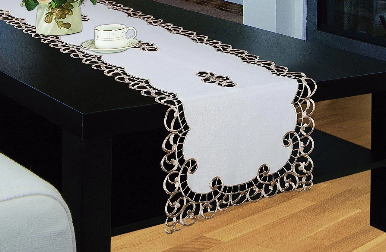 Holland Table Runner, Luxury Embroidered and Hand Cutwork Table Runner, Top Dinner Kitchen Table Runner