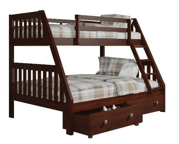 Ian Modern Dark Wood Twin over Full Bunk Bed with Storage