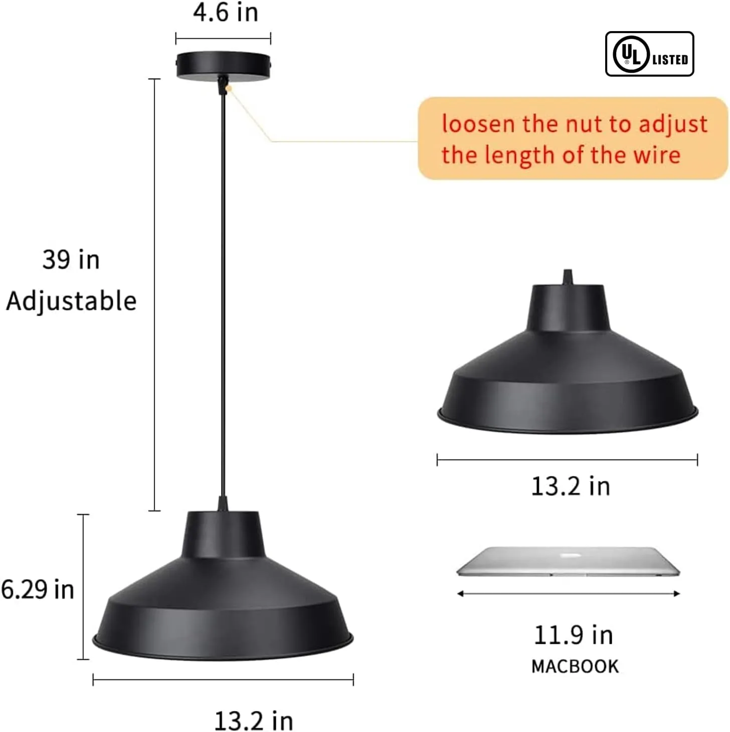 Industrial Black Pendant Light, Farmhouse Metal Adjustable Hanging Light Fixture, Dome Barn Pendant Light