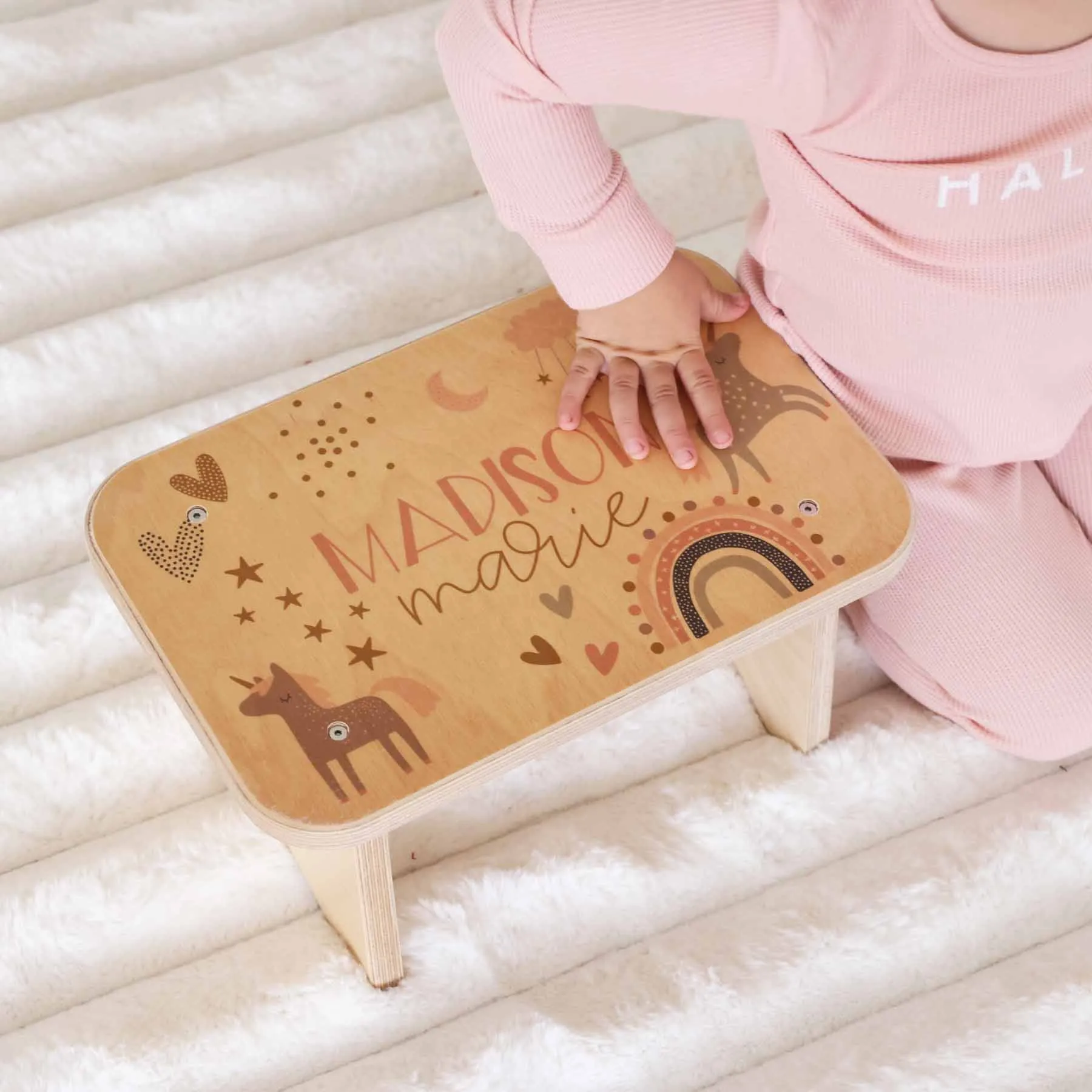 Kids Personalized Step Stool | Unicorns & Rainbows