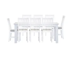 Laelia 9pc Dining Set 220cm Table 8 Chair Acacia Wood Coastal Furniture - White