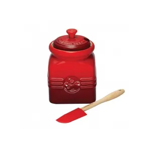 Le Creuset Stoneware Jam Jar & Spreader Cerise