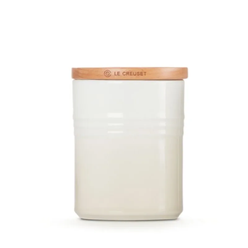 Le Creuset Stoneware Medium Storage Jar with Wooden Lid Meringue