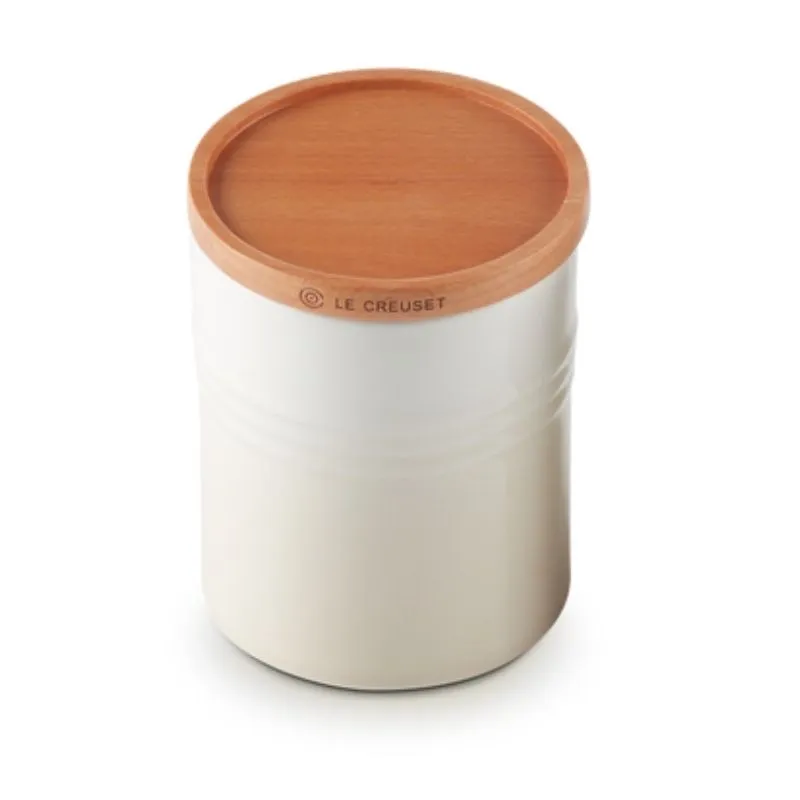 Le Creuset Stoneware Medium Storage Jar with Wooden Lid Meringue
