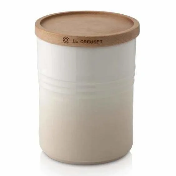 Le Creuset Stoneware Medium Storage Jar with Wooden Lid Meringue