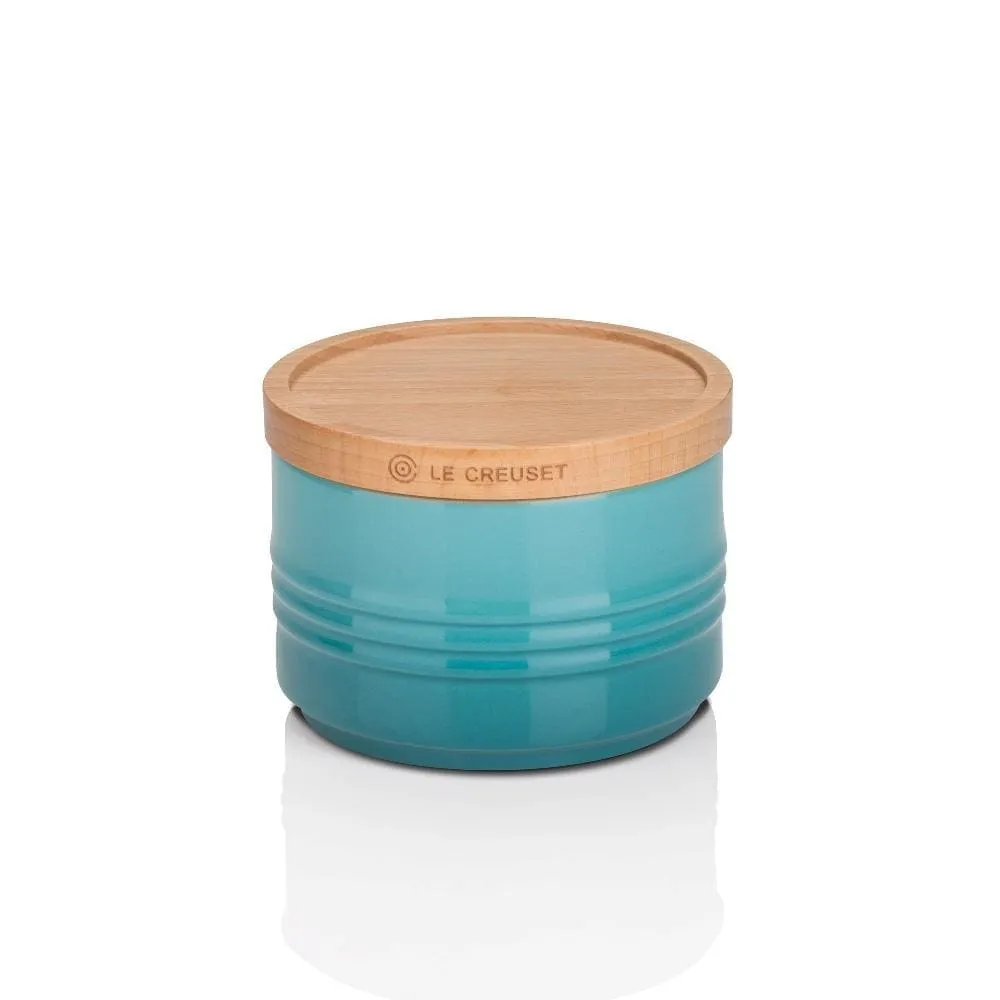Le Creuset Stoneware Small Storage Jar with Wooden Lid Teal (DISC)