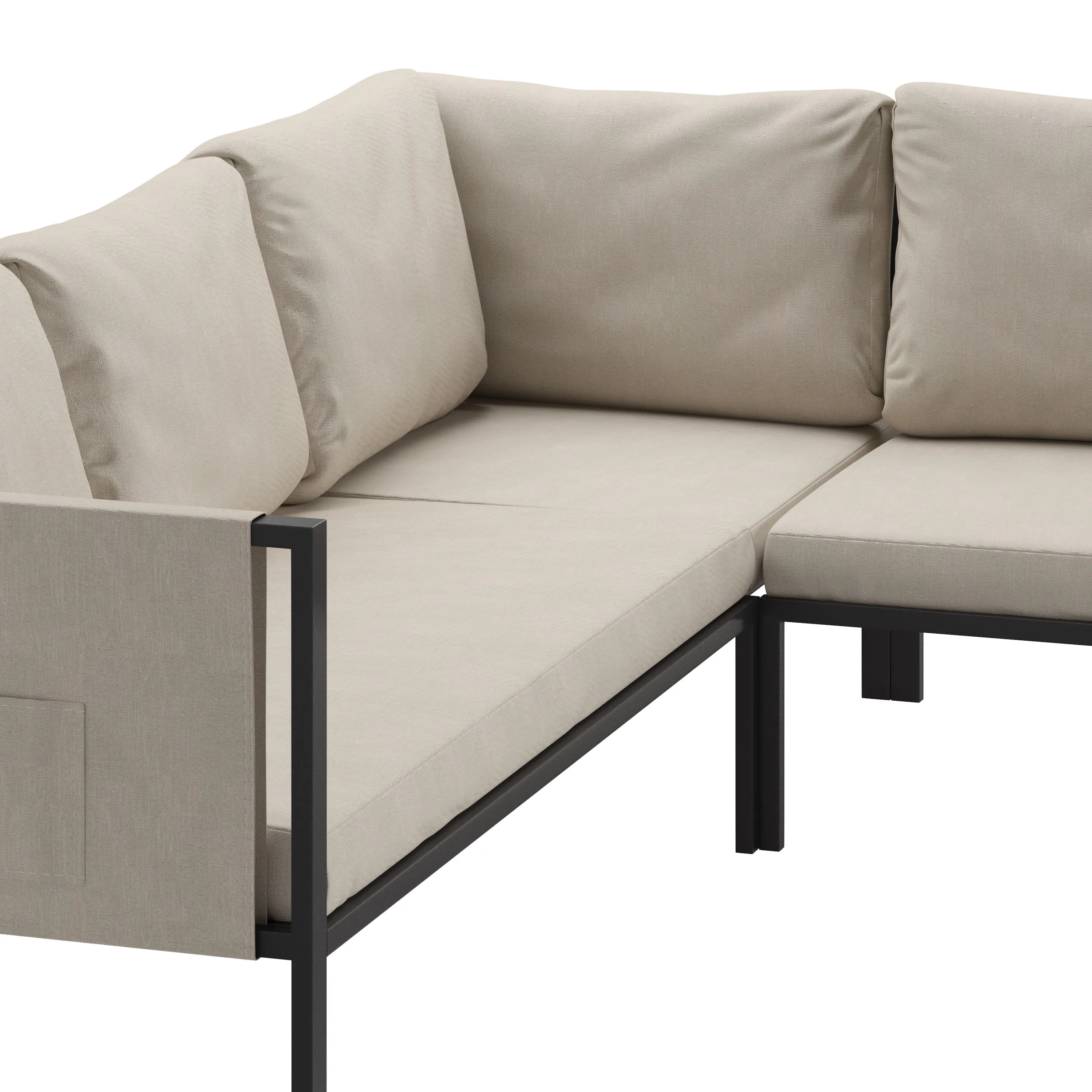 Lea Indoor/Outdoor Sectional with Cushions - Modern Steel Framed Chair with Dual Storage Pockets