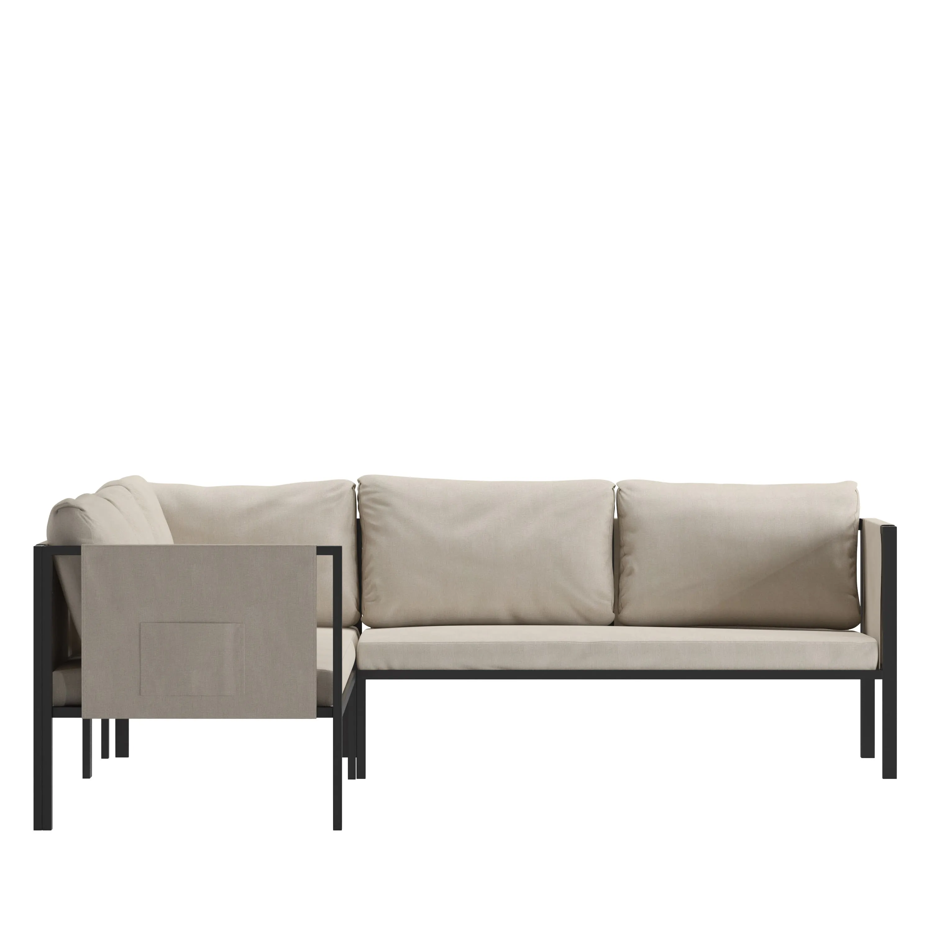 Lea Indoor/Outdoor Sectional with Cushions - Modern Steel Framed Chair with Dual Storage Pockets