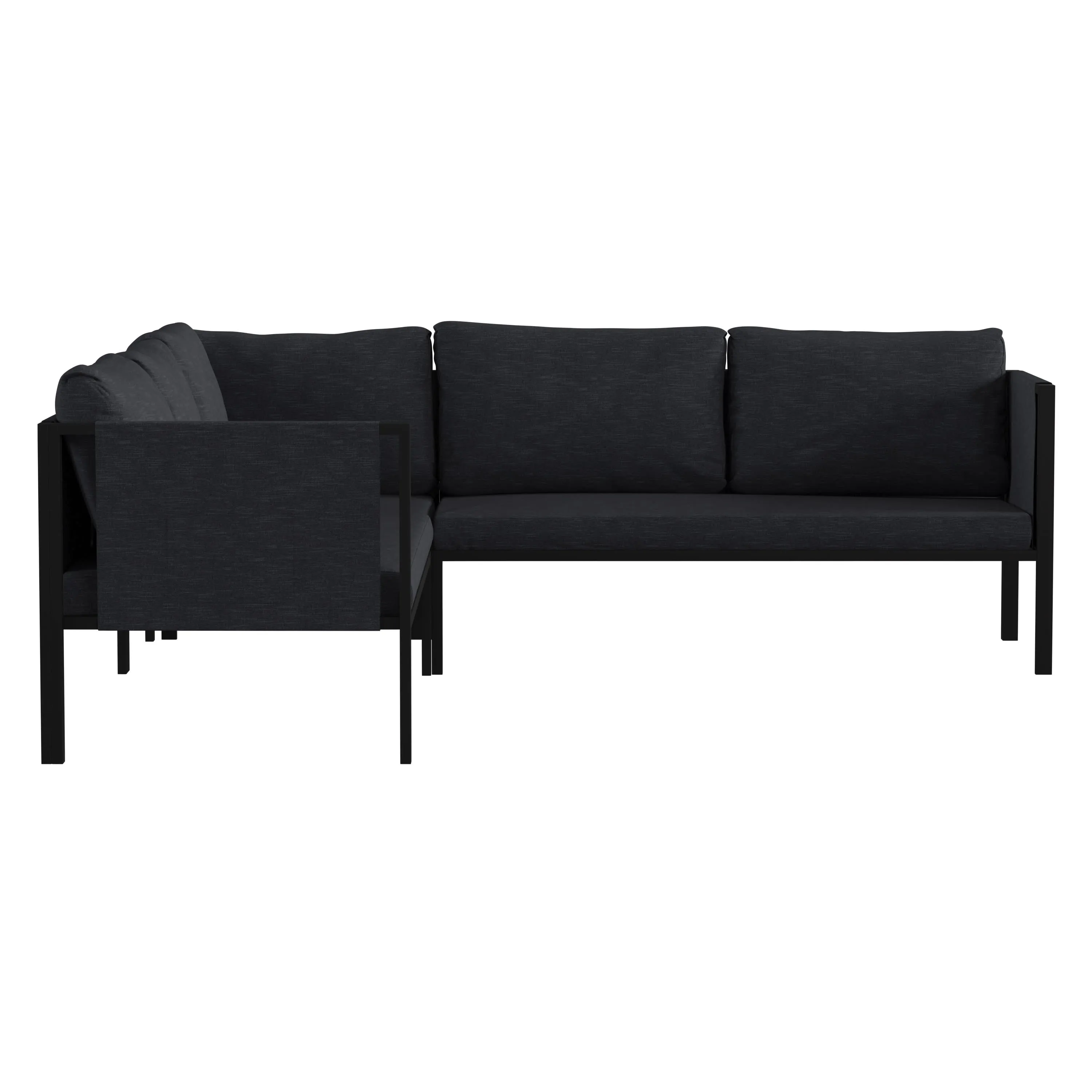 Lea Indoor/Outdoor Sectional with Cushions - Modern Steel Framed Chair with Dual Storage Pockets