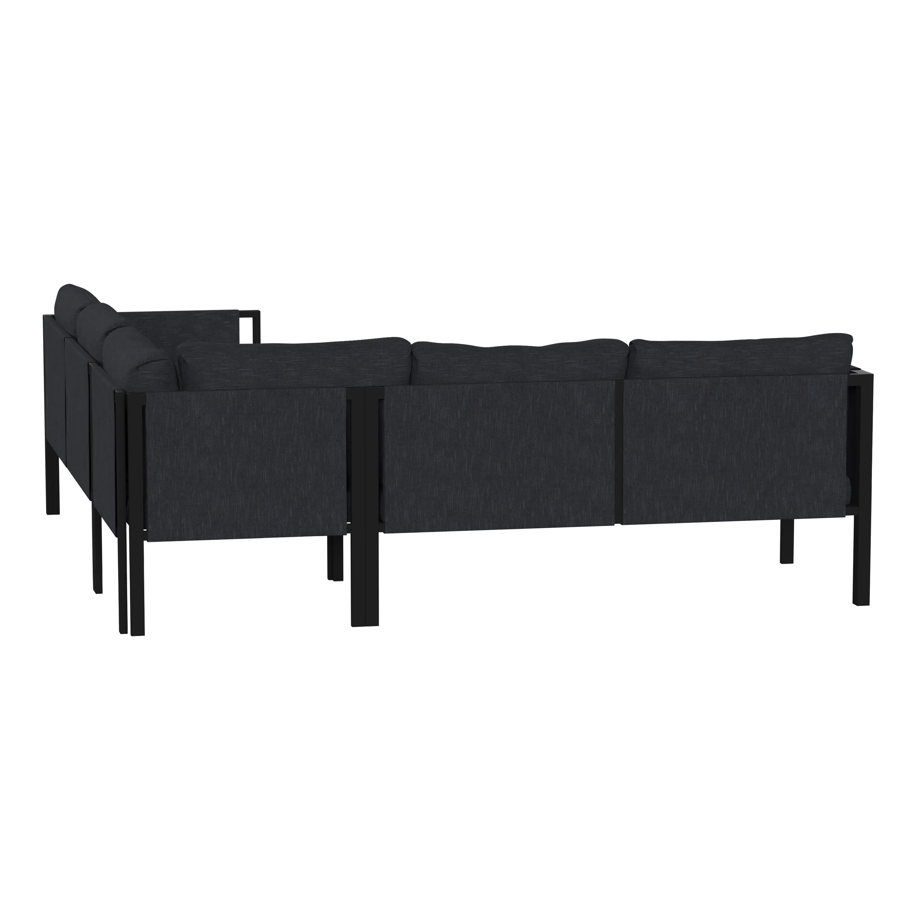 Lea Indoor/Outdoor Sectional with Cushions - Modern Steel Framed Chair with Dual Storage Pockets