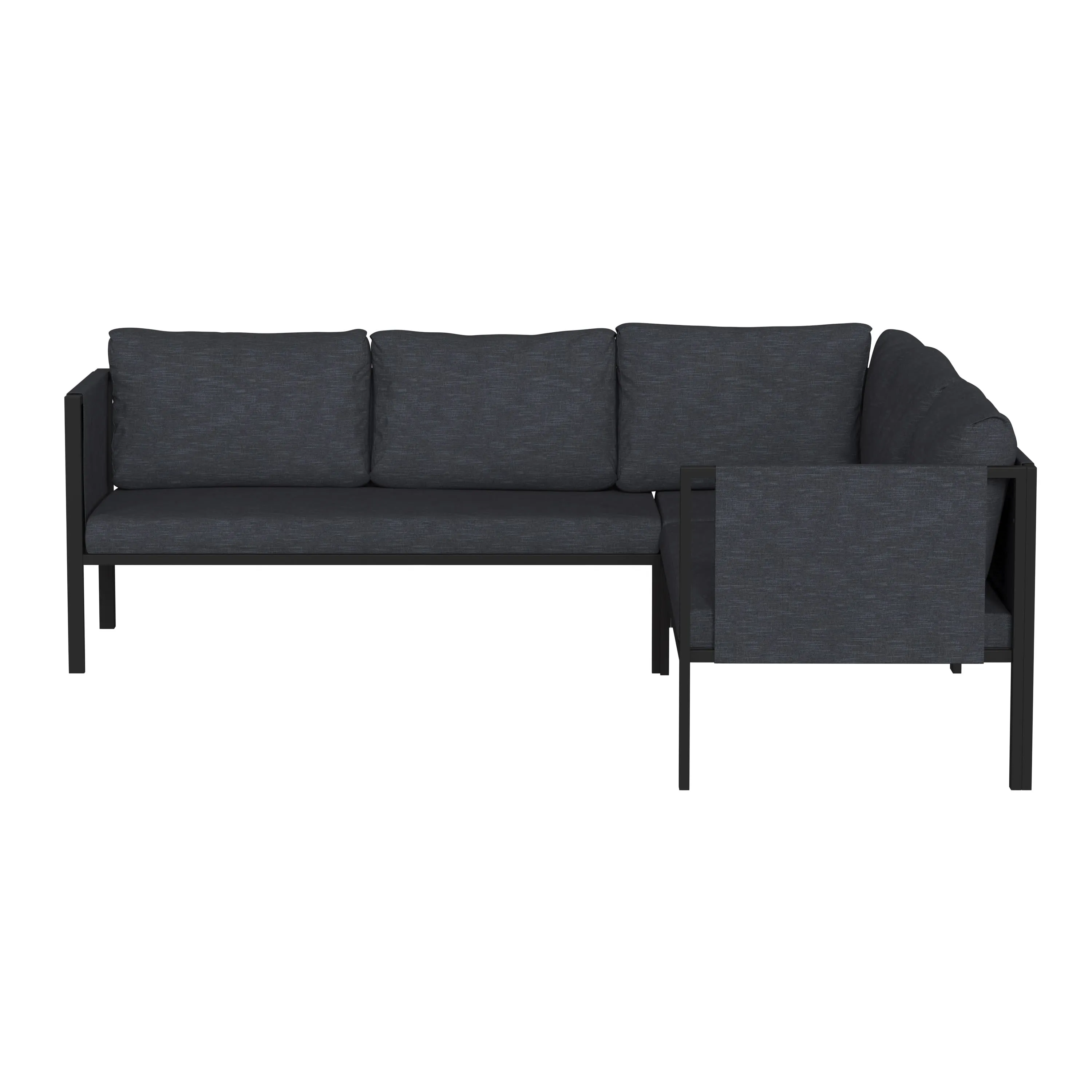 Lea Indoor/Outdoor Sectional with Cushions - Modern Steel Framed Chair with Dual Storage Pockets