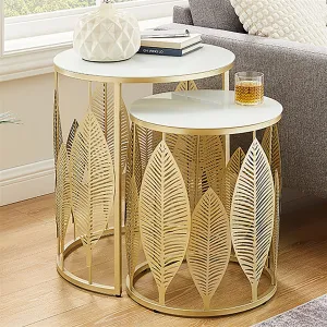 Leaf Nested Set Coffee Tables 520mm White Glass Top, Metal Frame Gold by Criterion